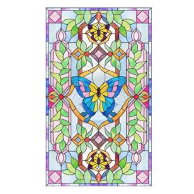 Butterfly European Style Decorative Privacy Window Film Stained Static Window Decal No Glue Church Window Films,15x47 inch