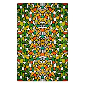 Green Translucent Geometric Stained Glass Window Film Church Frosted Window Film Translucent No Glue Static Decal,15x47 inch