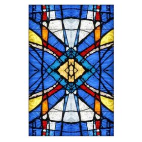 Blue Stained Glass Window Film Church Frosted Window Film Translucent No Glue Static Decal,15x47 inch