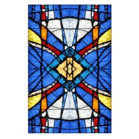 Blue Stained Glass Window Film Church Frosted Window Film Translucent No Glue Static Decal,15x47 inch