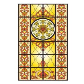 Yellow Privacy Static Window Film European Style Stained Glass Window Film Church No Glue Frosted Window Film,15x47 inch
