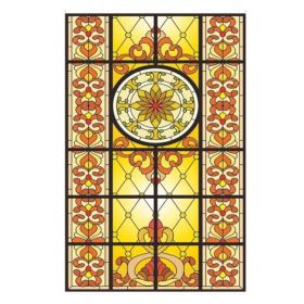 Yellow Privacy Static Window Film European Style Stained Glass Window Film Church No Glue Frosted Window Film,15x47 inch