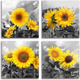 Wall Art Decor - 4 Panels Sunflower Canvas Wall Art Giclee Modern Home Decoration Watercolor Poster Canvas Picture for Living Room Ready to Hang