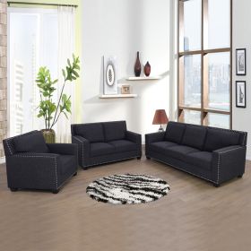 Black Linen 3-Piece Living Room Sofa Set