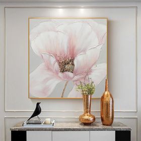 Hand Painted Oil Painting Pink flower Rosebush On Canvas Living Room Hallway Bedroom Luxurious Decorative Painting (size: 120x120cm)