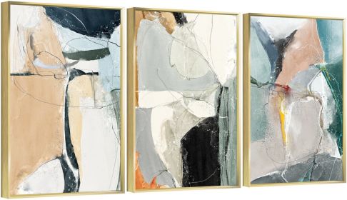 Framed Canvas Wall ArtOil Paintings Impressionism Aesthetic Prints Canvas Paintings for Living Room Bedroom Office Home; 3 Panels (GOLD: 24*36)