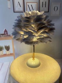 Feather Table Lamp Bedroom Girl Bed Head Creative Simple (Option: Gray-Warm Light-EU)
